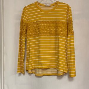 Knitworks Mustard Striped Lace Long Sleeve Top